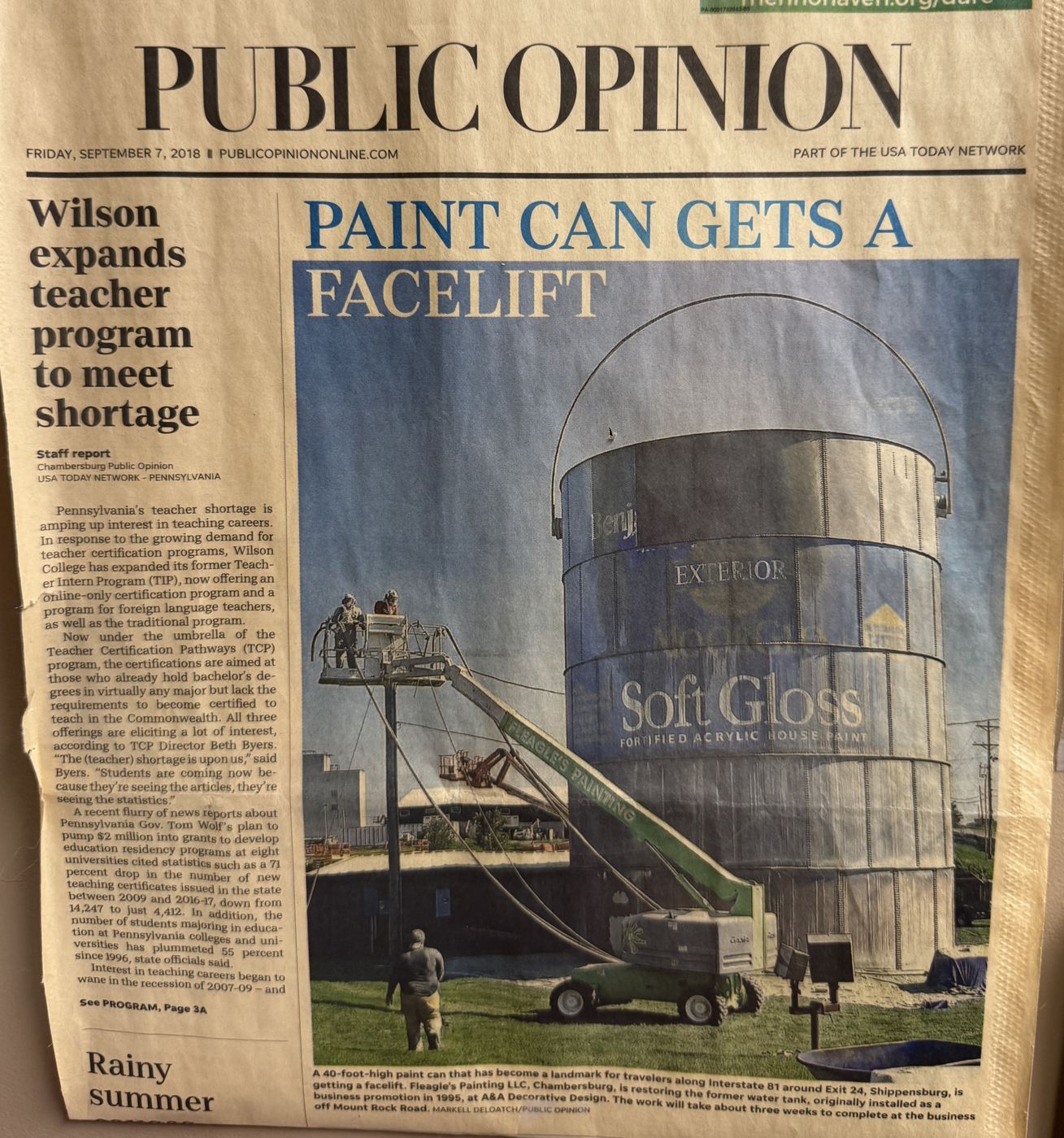 Clipping: Paint can gets a facelift, Public Opinion, September 7, 2018