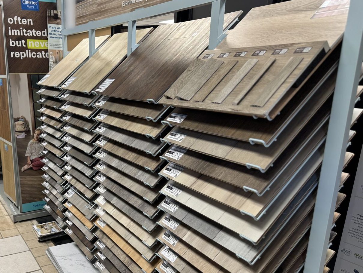 Everlife and COREtec luxury vinyl plank displays in the A & A showroom
