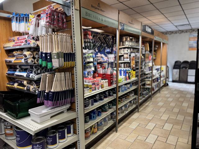 The brushes, rollers, and stain aisle